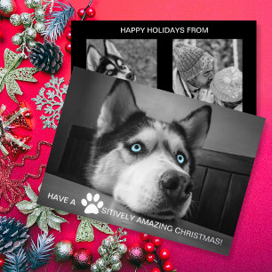 Tarjeta Festiva Con Relieve Metalizado Navidad absolutamente increíble con foto de perro 