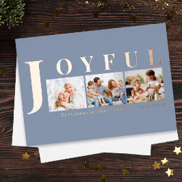 Tarjeta Festiva Con Relieve Metalizado Navidad alegre multi foto azul pizarra moderna