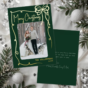 Tarjeta Festiva Con Relieve Metalizado Navidad Alegre Verde Caprichosa Dibujada a Mano