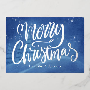 Tarjeta Festiva Con Relieve Metalizado Navidad Blanca Invierno Feliz Navidad Plata