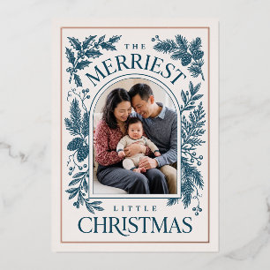 Tarjeta Festiva Con Relieve Metalizado Navidad Botánica Teal Vintage Más Alegre