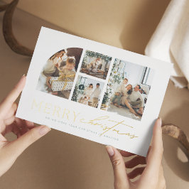 Tarjeta Festiva Con Relieve Metalizado Navidad Colaje Fotográfico Moderno Sencillo