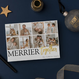 Tarjeta Festiva Con Relieve Metalizado Navidad Collage de Fotos Familiares Más Alegre Jun