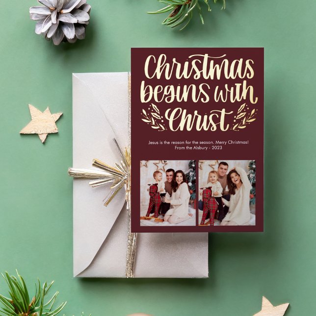 Tarjeta Festiva Con Relieve Metalizado Navidad Comienza Con Cristo Foto Foil (Subido por el creador)