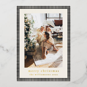 Tarjeta Festiva Con Relieve Metalizado Navidad con Dos Fotos Verticales de Cuadros Negros