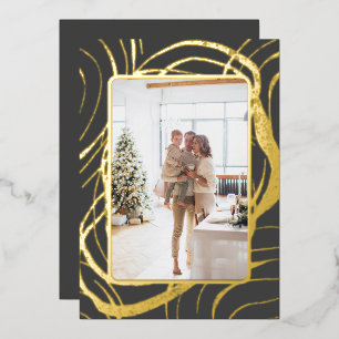 Tarjeta Festiva Con Relieve Metalizado Navidad con Foto Impresionante y Sofisticada