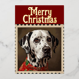 Tarjeta Festiva Con Relieve Metalizado Navidad dálmata