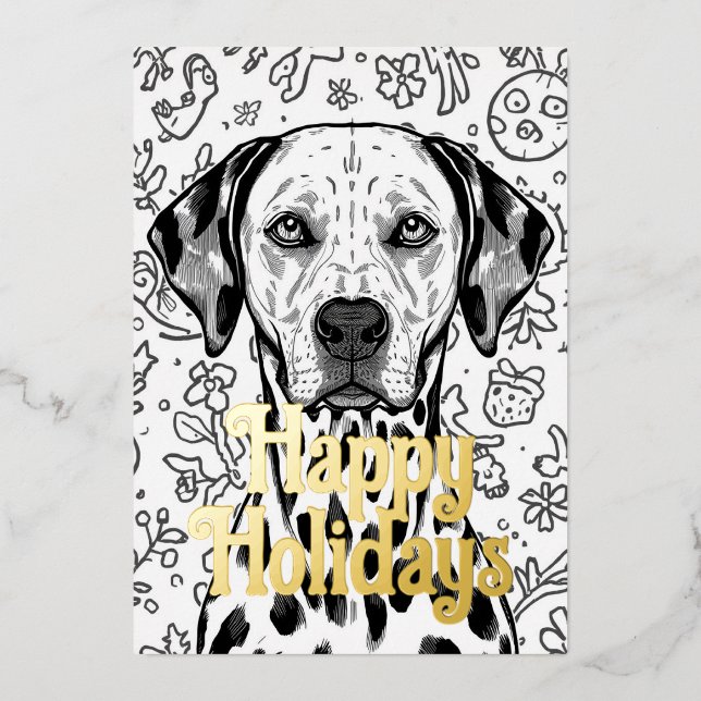 Tarjeta Festiva Con Relieve Metalizado Navidad dálmata (Anverso)