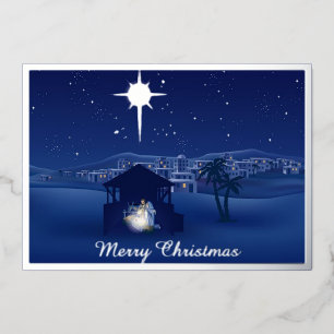 Tarjeta Festiva Con Relieve Metalizado Navidad de Natividad