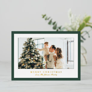 Tarjeta Festiva Con Relieve Metalizado Navidad elegante con borde verde minimalista y fot