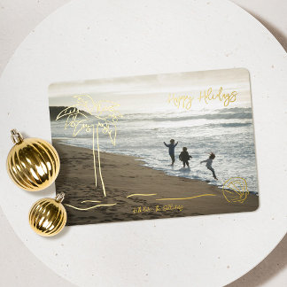 Tarjeta Festiva Con Relieve Metalizado Navidad en la Playa - Felices Fiestas
