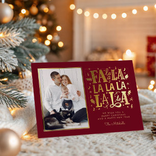 Tarjeta Festiva Con Relieve Metalizado Navidad Fa La La Caprichosa Familia