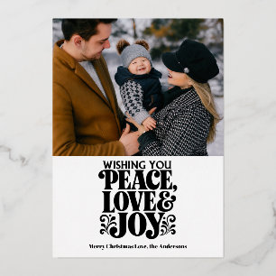 Tarjeta Festiva Con Relieve Metalizado Navidad Foto Paz Amor Alegría Minimalista Moderna