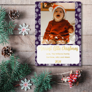Tarjeta Festiva Con Relieve Metalizado Navidad más alegre oro papel estaño púrpura