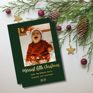 Tarjeta Festiva Con Relieve Metalizado Navidad más alegre oro papel verde