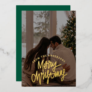 Tarjeta Festiva Con Relieve Metalizado Navidad minimalista elegante Foto de familia mod