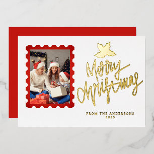 Tarjeta Festiva Con Relieve Metalizado Navidad Minimalista Elegante Foto de Familia Mod