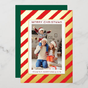Tarjeta Festiva Con Relieve Metalizado Navidad Minimalista Elegante Foto de Familia Mod