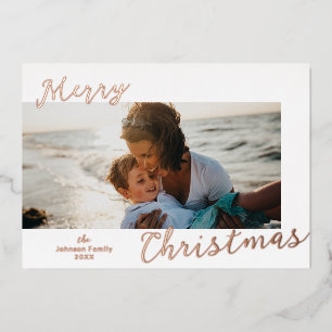 Tarjeta Festiva Con Relieve Metalizado Navidad moderna con foto minimalista