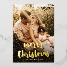 Tarjeta Festiva Con Relieve Metalizado Navidad Moderna Escrita a Mano Foto Dorada
