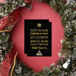 Tarjeta Festiva Con Relieve Metalizado Navidad Negro con Arte de Palabras en Dorado