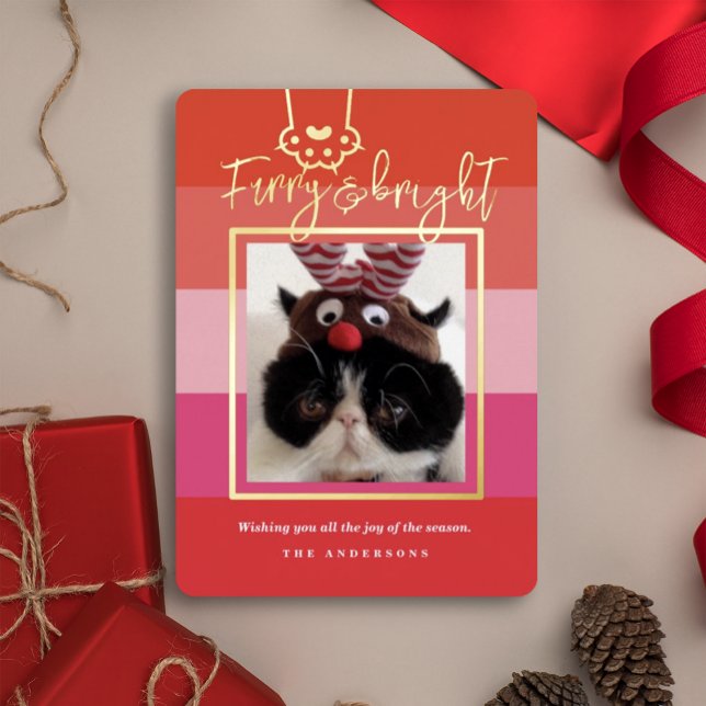 Tarjeta Festiva Con Relieve Metalizado Navidad Peluda y Brillante Foto de Mascota Rojo  (Subido por el creador)