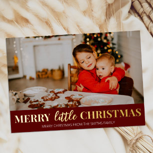 Tarjeta Festiva Con Relieve Metalizado Navidad Pequeña Roja Dorada Foto Moderna
