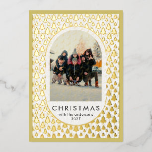 Tarjeta Festiva Con Relieve Metalizado Navidad Personalizada Árbol de Oro Minimalista Ele