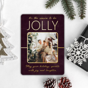 Tarjeta Festiva Con Relieve Metalizado Navidad Personalizada Foto Bordo Elegante Moderna