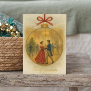 Tarjeta Festiva Con Relieve Metalizado Navidad Romántica Vintage Orgullo y Prejuicio