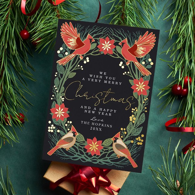 Tarjeta Festiva Con Relieve Metalizado Navidad Rústica Encantada Cardenales  (Subido por el creador)