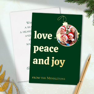 Tarjeta Festiva Con Relieve Metalizado Navidad Verde Foto Familiar Amor Paz Alegría Oro