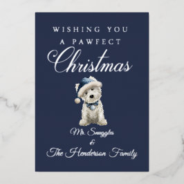 Tarjeta Festiva Con Relieve Metalizado Navidad Westie Blanca