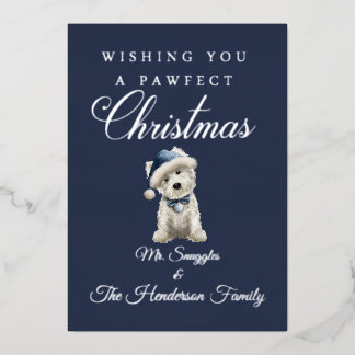 Tarjeta Festiva Con Relieve Metalizado Navidad Westie Blanca