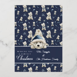 Tarjeta Festiva Con Relieve Metalizado Navidad Westie Blanco