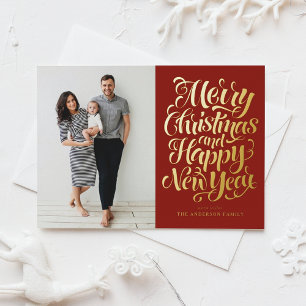 Tarjeta Festiva Con Relieve Metalizado Navidad y Feliz Año Nuevo