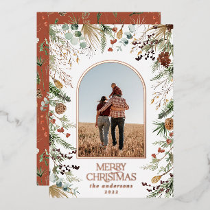 Tarjeta Festiva Con Relieve Metalizado Navidades 1 arco fotográfico acuarela floral botán