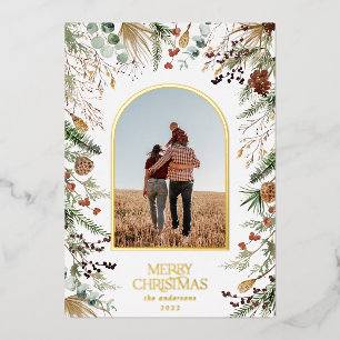 Tarjeta Festiva Con Relieve Metalizado Navidades 1 arco fotográfico acuarela floral botán