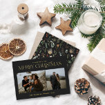 Tarjeta Festiva Con Relieve Metalizado Navidades 2 acuarela de foto floral<br><div class="desc">Feliz Navidad moderna y elegante acuarela de colores suaves botánicos florales secos vacaciones 2 foto real tarjeta de Navidades de Relieve metalizado.</div>