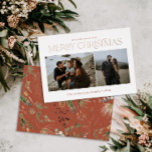 Tarjeta Festiva Con Relieve Metalizado Navidades 2 Relieve metalizado floral de acuarela<br><div class="desc">Mery Navidades moderna y elegante acuarela de colores suaves botánicos secos florales vacaciones 2 foto real tarjeta de Navidades de Relieve metalizado.</div>