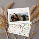 Tarjeta Festiva Con Relieve Metalizado Navidades 2 Relieve metalizado floral de acuarela<br><div class="desc">Mery Navidades moderna y elegante acuarela de colores suaves botánicos secos florales vacaciones 2 foto real tarjeta de Navidades de Relieve metalizado.</div>