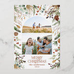 Tarjeta Festiva Con Relieve Metalizado Navidades 3 arco fotográfico acuarela floral botán<br><div class="desc">floral blanca sobre la tendencia Navidades elegantes oscuros acuarela colores suaves botánicos secos de vacaciones arco 3 foto Navidades diseño de tarjeta. con letras de Relieve metalizado real</div>