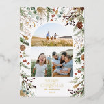 Tarjeta Festiva Con Relieve Metalizado Navidades 3 arco fotográfico acuarela floral botán<br><div class="desc">floral blanca sobre la tendencia Navidades elegantes oscuros acuarela colores suaves botánicos secos de vacaciones arco 3 foto Navidades diseño de tarjeta. con letras de Relieve metalizado real</div>
