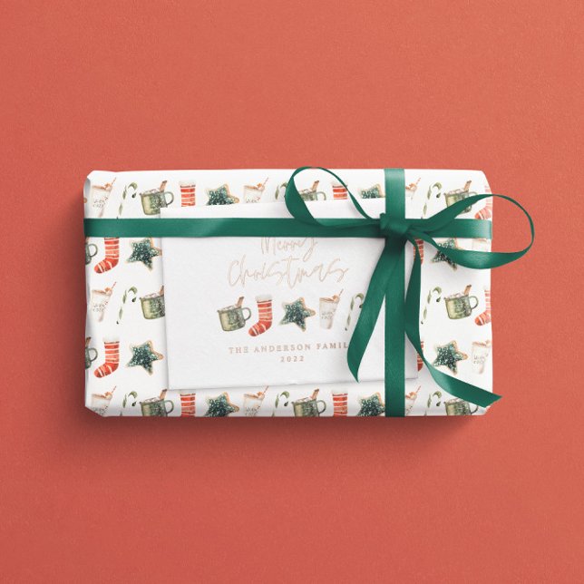 Tarjeta Festiva Con Relieve Metalizado Navidades acuarelas bebidas galletas no foto (Subido por el creador)