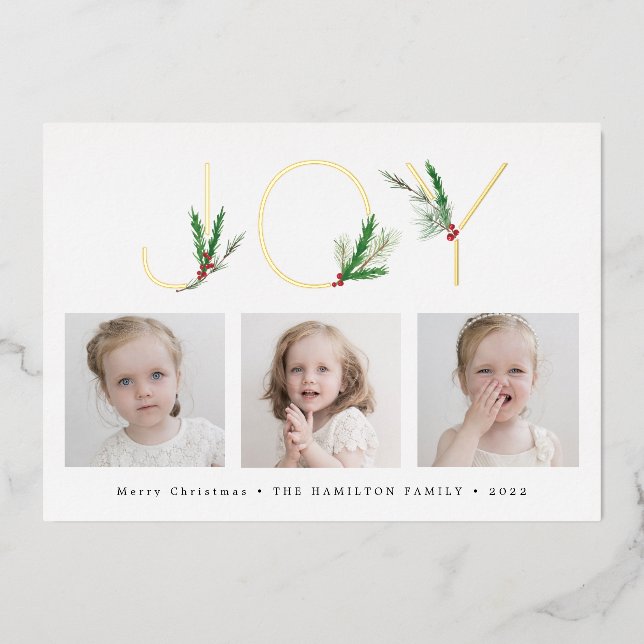 Tarjeta Festiva Con Relieve Metalizado Navidades acuarelas disfrutan con tres fotos (Anverso)