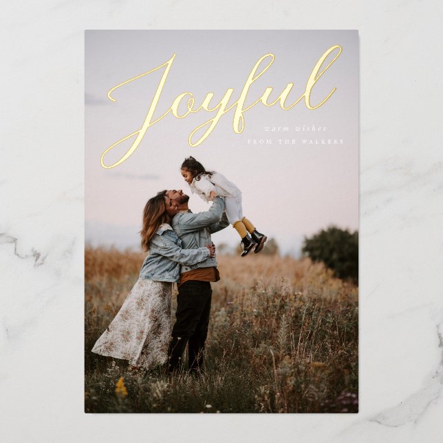 Tarjeta Festiva Con Relieve Metalizado Navidades alegres y cálidos (Anverso)