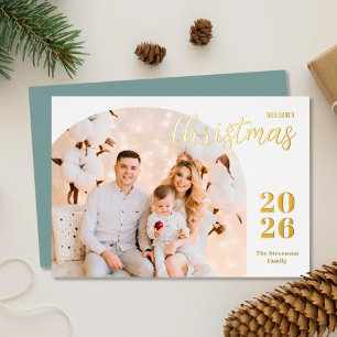 Tarjeta Festiva Con Relieve Metalizado Navidades arco 1 fotografía oro azul minimalista m