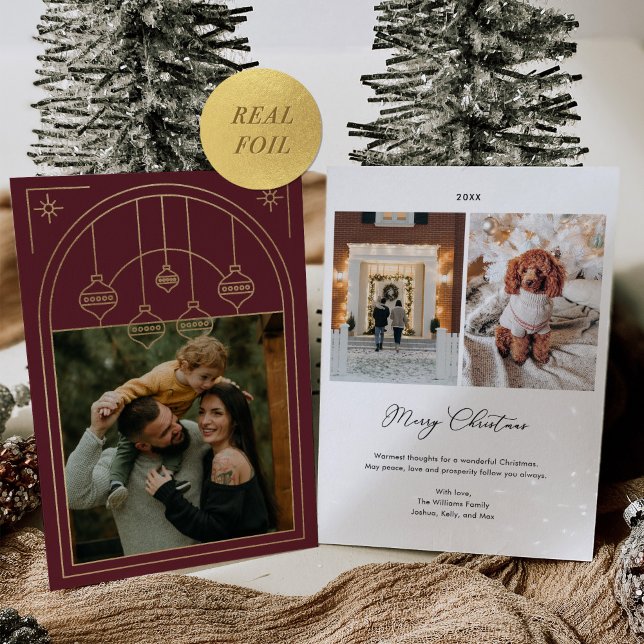 Tarjeta Festiva Con Relieve Metalizado Navidades Art Deco Line Art Burgundy Photo Gold (Subido por el creador)