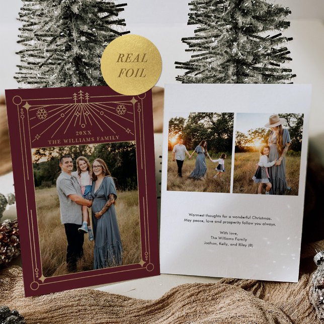 Tarjeta Festiva Con Relieve Metalizado Navidades Art Deco Line Art Burgundy Photo Gold (Subido por el creador)