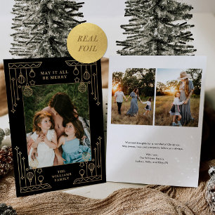 Tarjeta Festiva Con Relieve Metalizado Navidades Art Deco Line Art Photo Black Gold